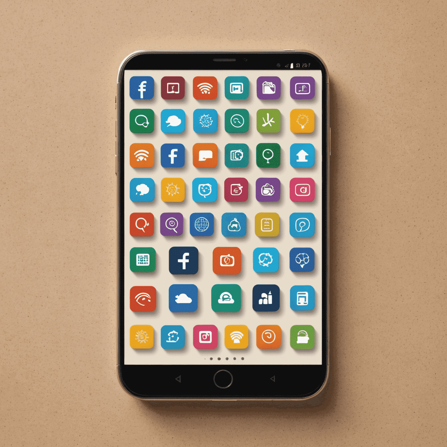 صورة لشاشة هاتف ذكي تعرض أيقونات لتطبيقات متنوعة ومبتكرة